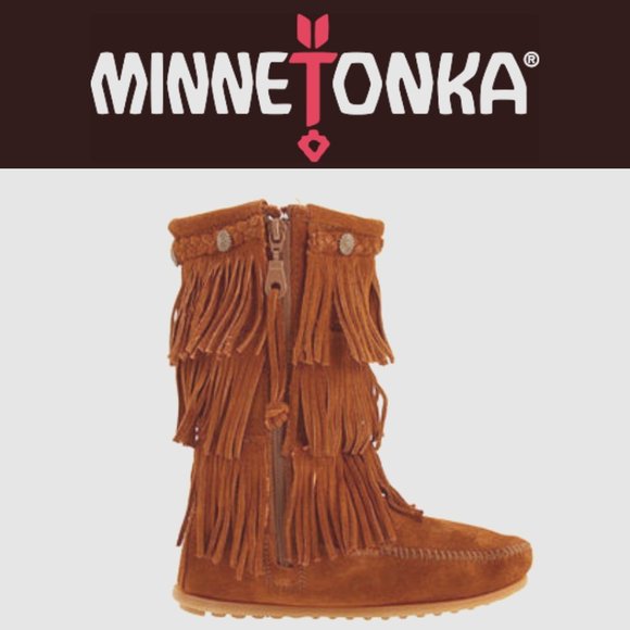 Minnetonka Kids Tall Fringed Moccasins - Size 1 - Picture 1 of 9
